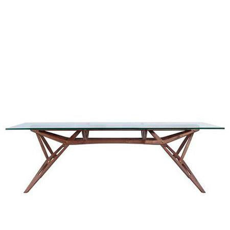 walnut dining table with glass table top