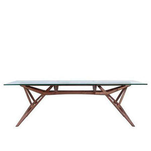 walnut dining table with glass table top