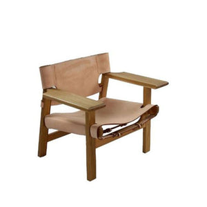 modern lounge chair with leather belt seat