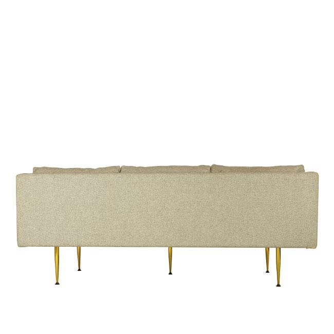modern sofa with beige fabric and brass legs