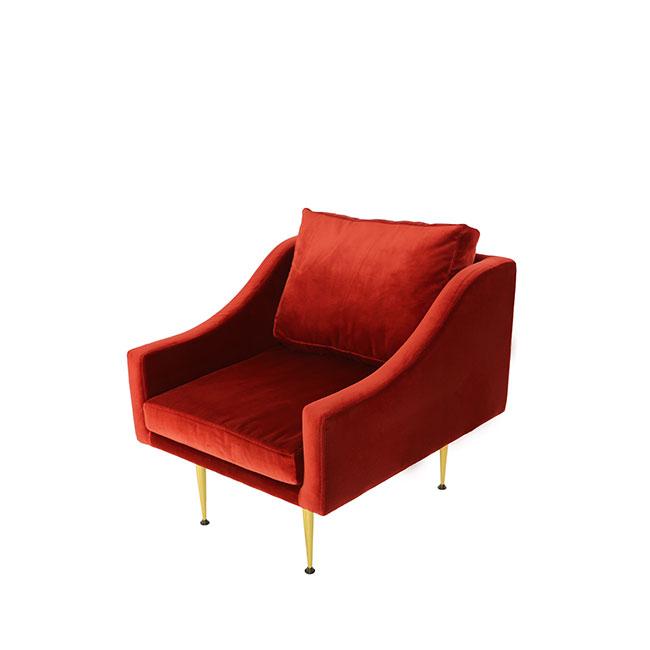 modern armchair with red velvet