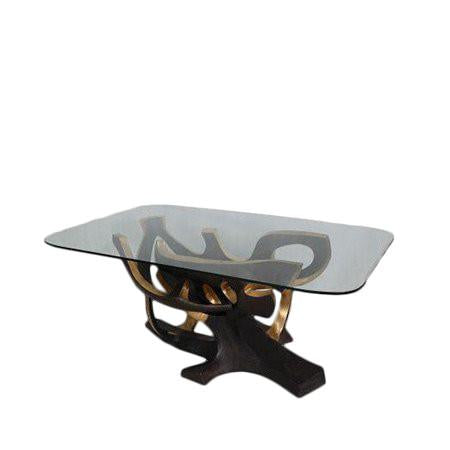 glass top bronze base dining table