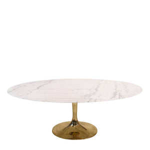oval dinner table with white marble top