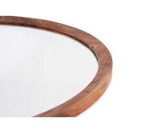 walnut frame round mirror