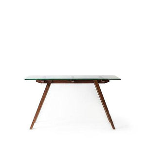 walnut base console with glass top