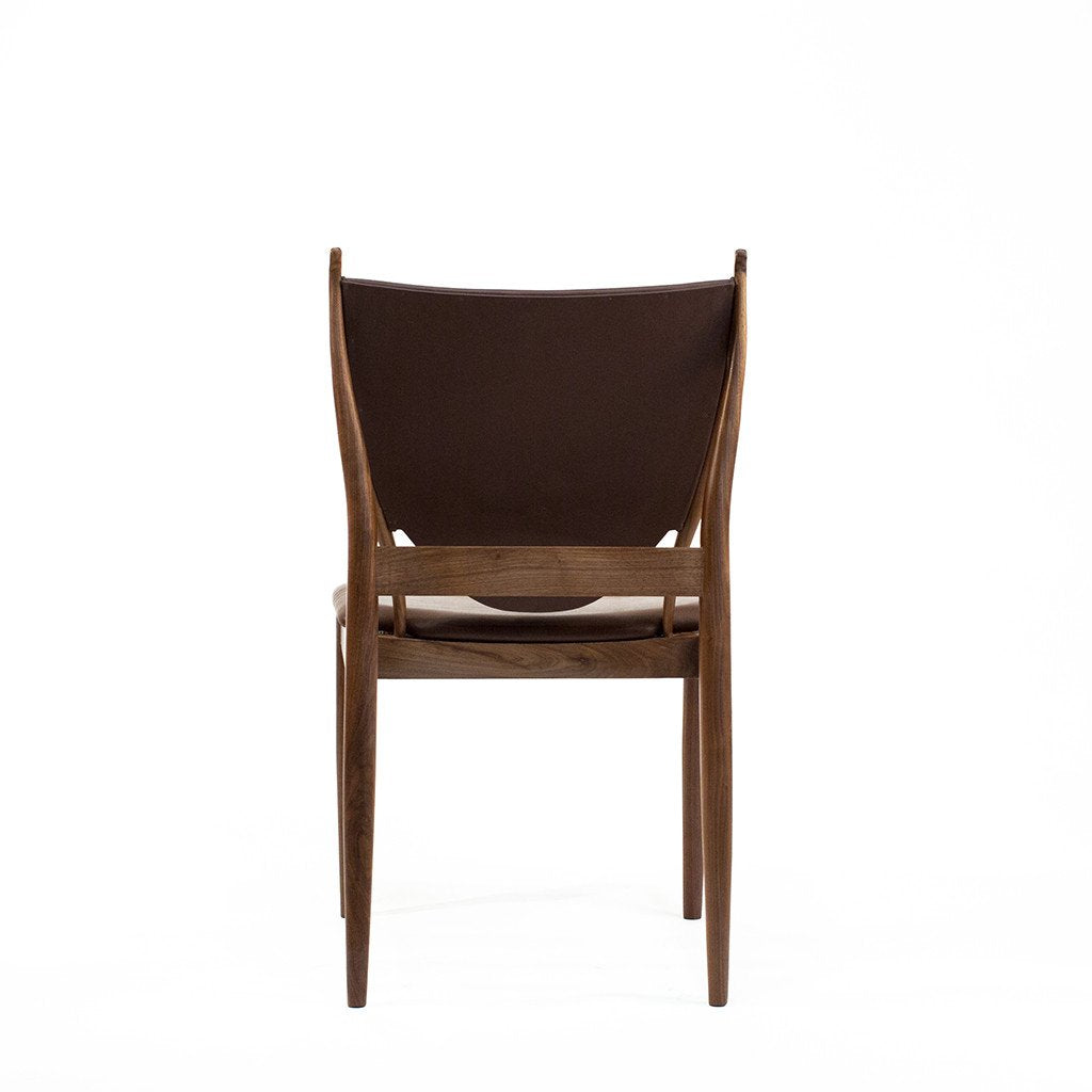 brown leather dining chair from back